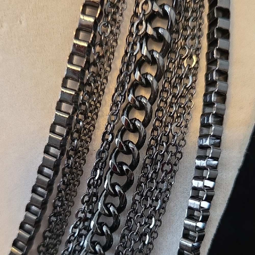 Guess Gunmetal Multi-Layered Chain Necklace - Picture 2 of 5